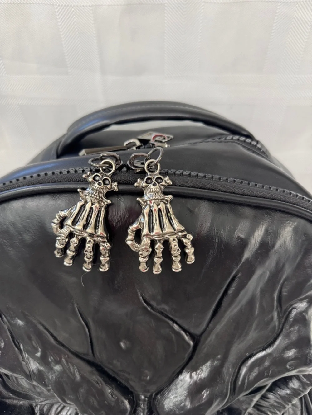 Men's Black Skull Embossed Backpack - Gothic Streetwear Faux Leather Backpack